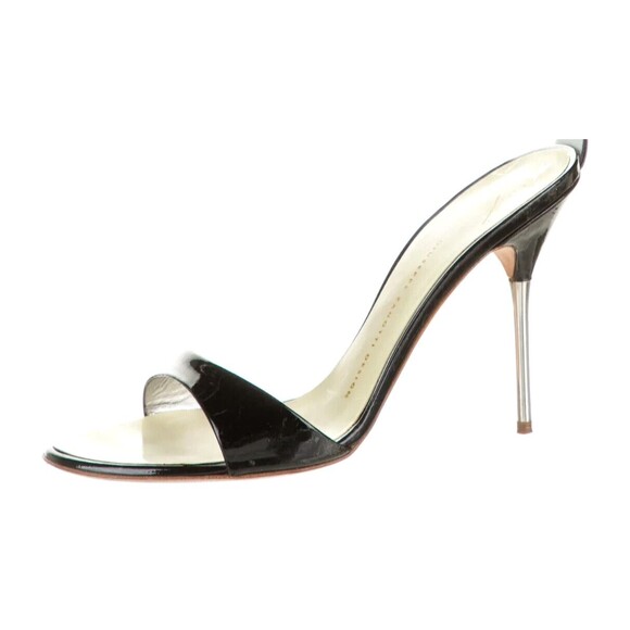 Designer Giuseppe Zanotti Black Patent Leather Ankle Strap Metal Heel Sandal's - Picture 9 of 14